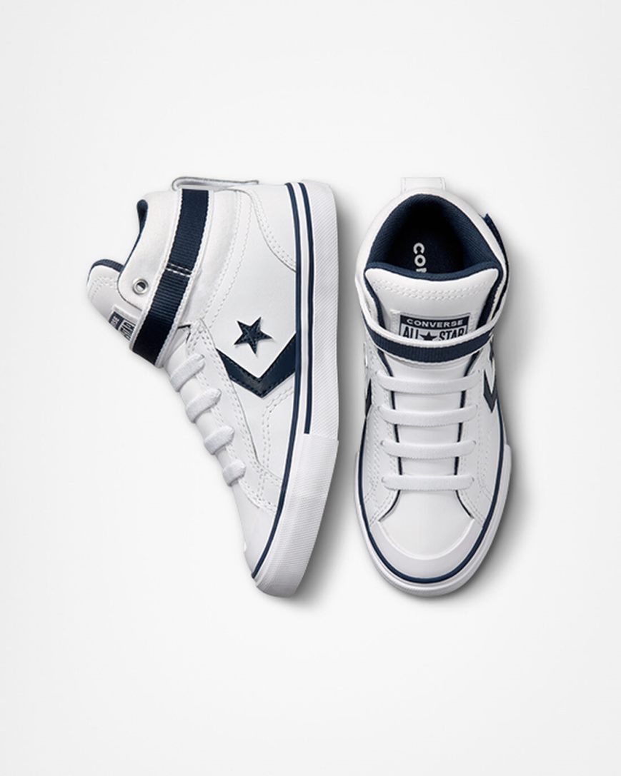 Dívčí Boty Vysoké Converse Pro Blaze Páskové Easy-On Varsity Club Bílé Tmavě Blankyt Bílé | CZ YTD3197